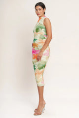 COLORFUL CONFIDENCE POWER MESH MIDI DRESS