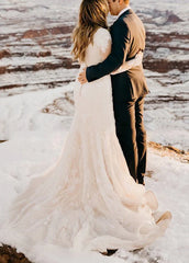 Gorgeous Boho Lace Long Sleeves Mermaid Appliques Wedding Dress