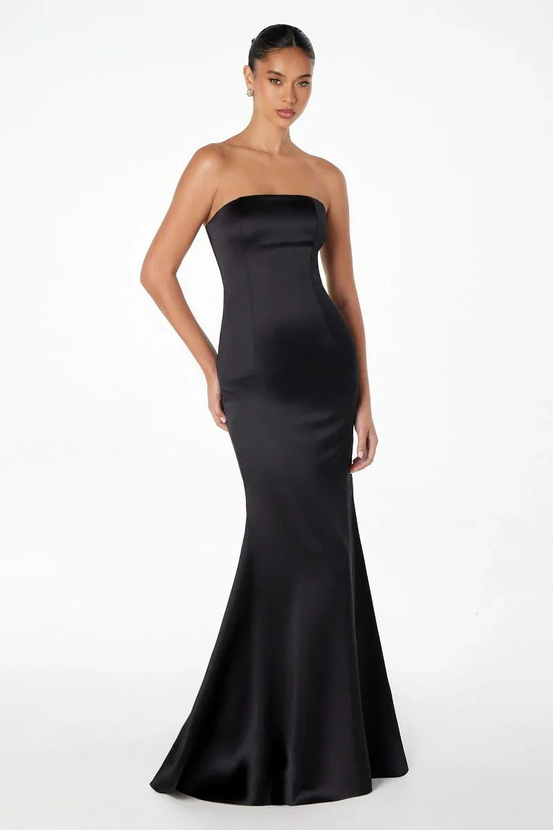 Brynn Maxi Dress Strapless Fitted Satin Dress With Scarf