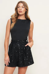 TWINKLE CHIC BLACK SEQUIN ROMPER