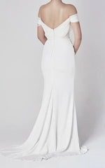 Off the shoulder Elegant Mermaid Satin Wedding Dress With Tiers And V back