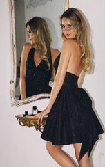 Shana Mini Dress Glitter Halter Bow Back A Line Party Dress