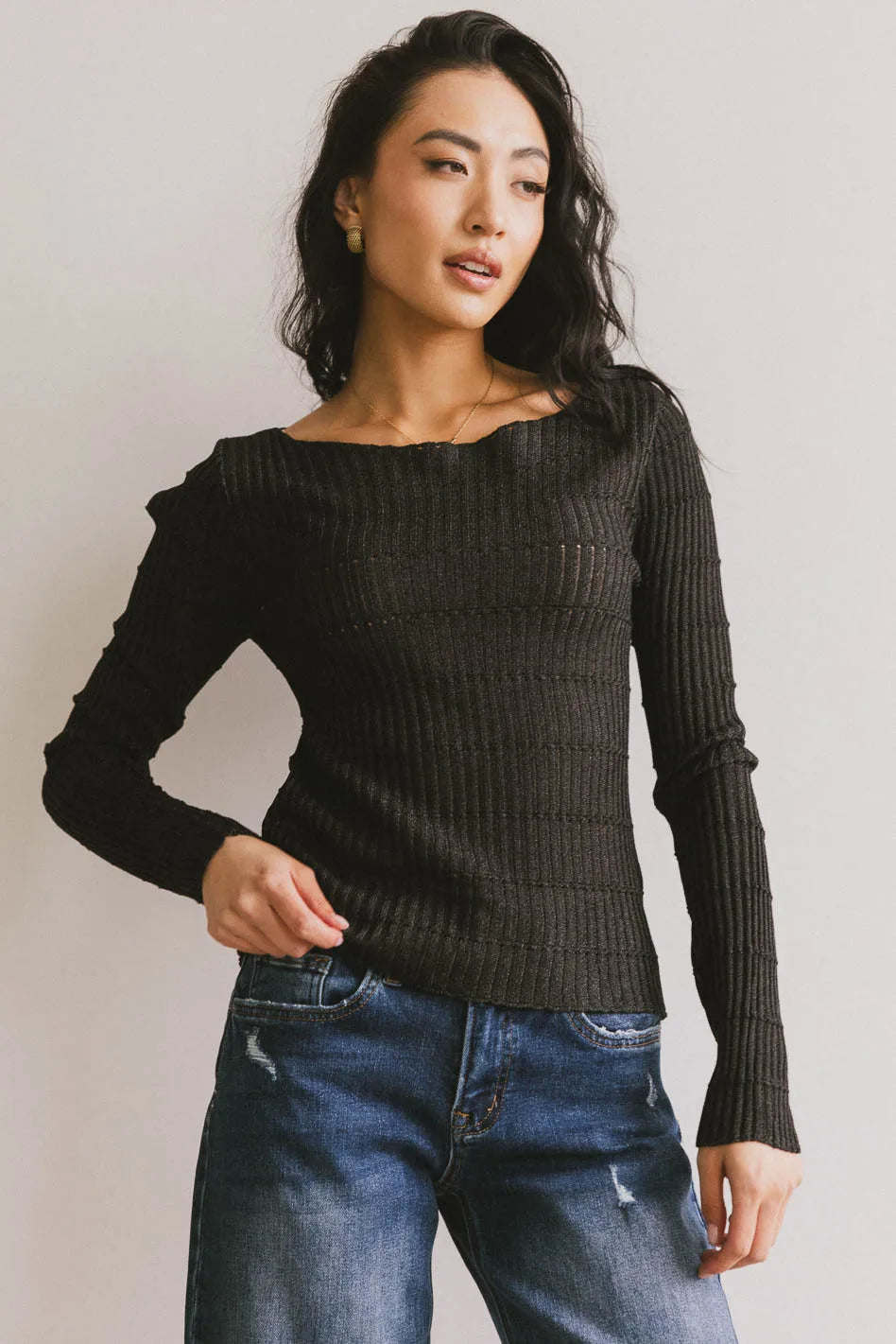 Gemma Sheer Ribbed Top in Black FINAL SALE
