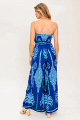 TRINA STRAPLESS JUMPSUIT NAVY BLUE MULTI