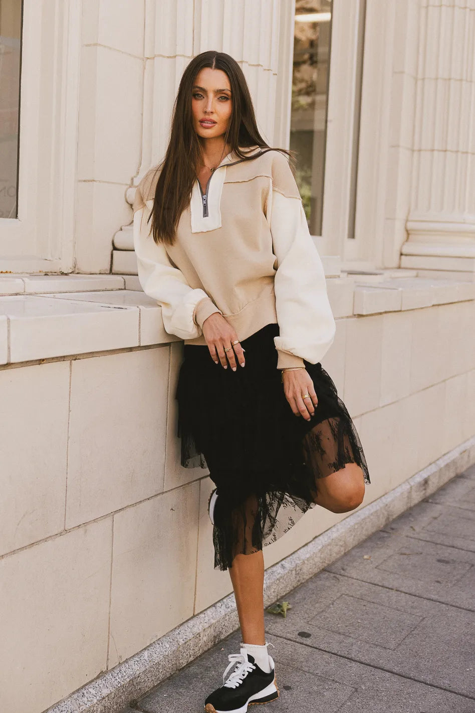 Zeya Half Zip Sweatshirt in Tan FINAL SALE