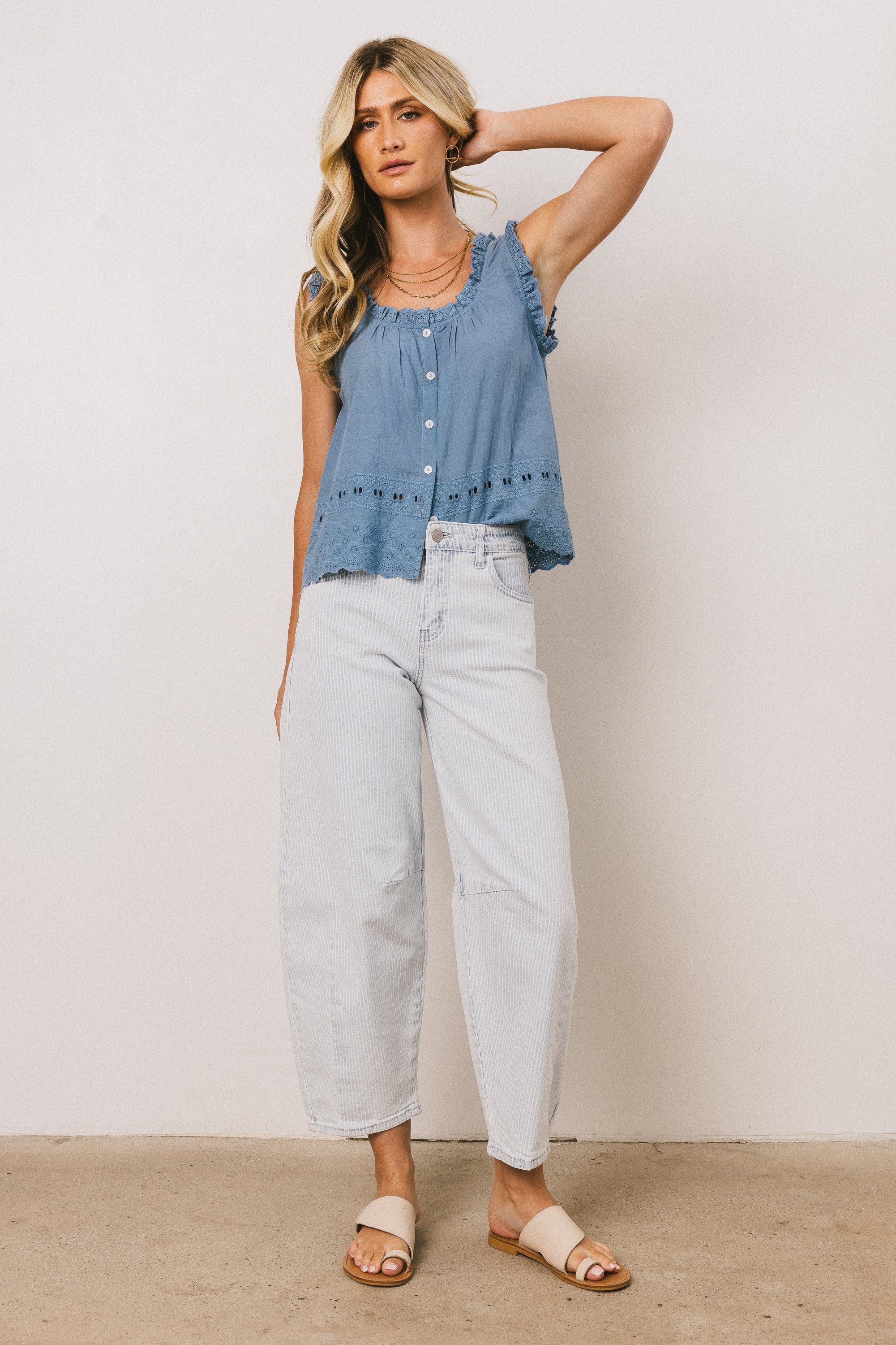 Dorian Embroidered Blouse in Denim FINAL SALE