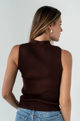 Rika Ribbed Top in Brown