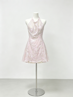 Halter Sequin Leaf Pattern Mini Bodycon Dress
