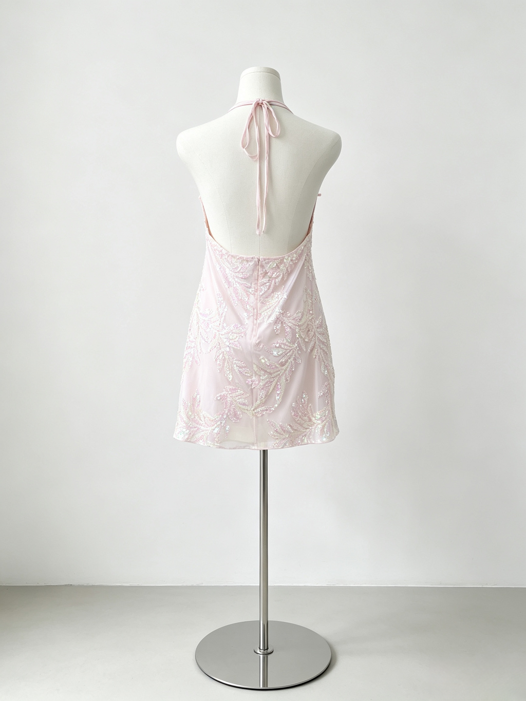 Halter Sequin Leaf Pattern Mini Bodycon Dress