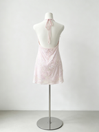 Halter Sequin Leaf Pattern Mini Bodycon Dress