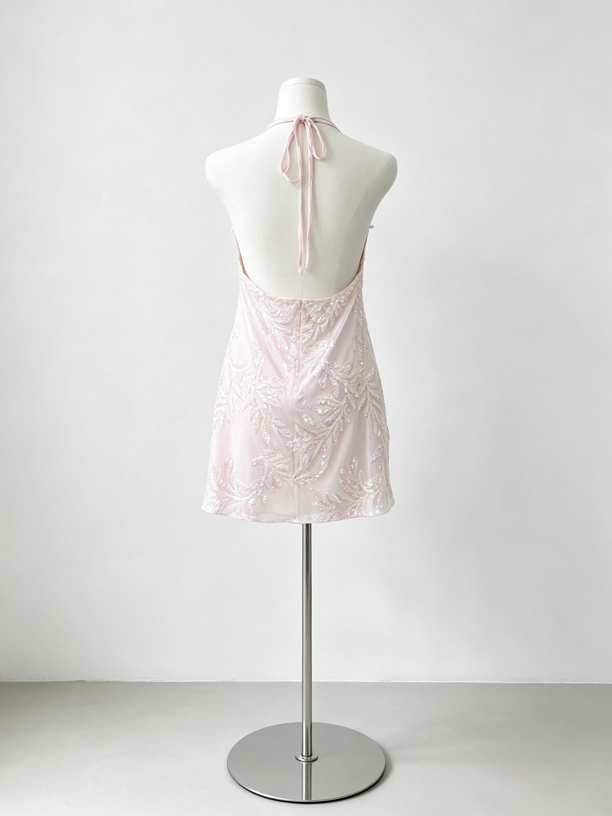 Halter Sequin Leaf Pattern Mini Bodycon Dress