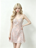 Halter Sequin Leaf Pattern Mini Bodycon Dress