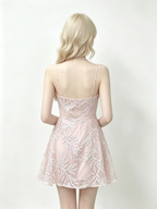 Halter Sequin Leaf Pattern Mini Bodycon Dress