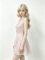 Halter Sequin Leaf Pattern Mini Bodycon Dress