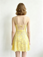 Yellow Glitter Crisscross Tie Back Mini Dress