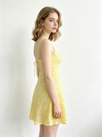Yellow Glitter Crisscross Tie Back Mini Dress
