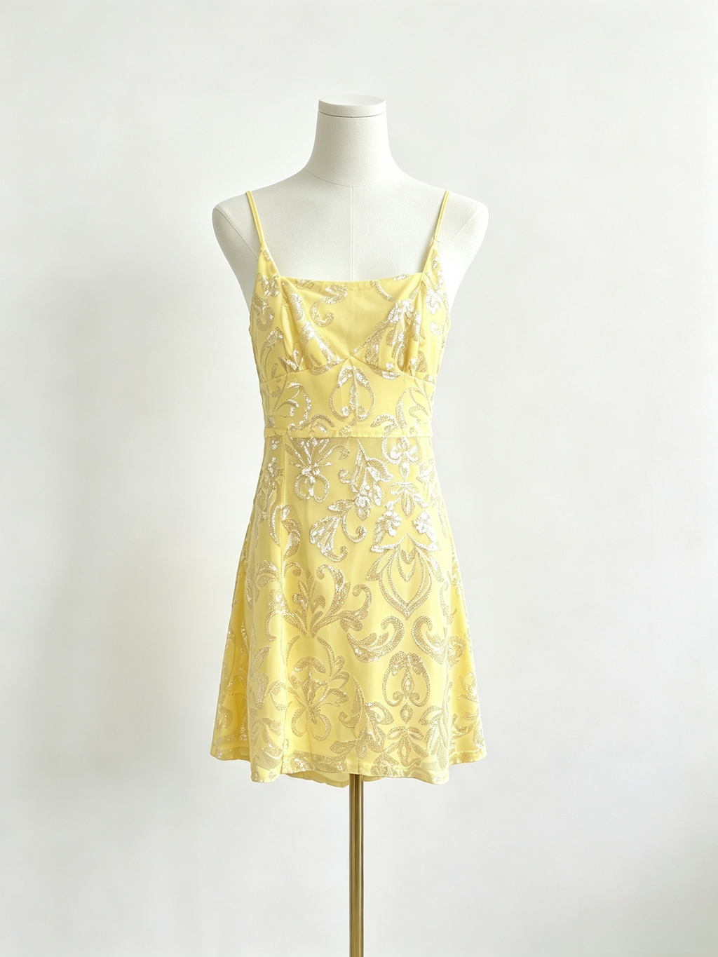 Yellow Glitter Crisscross Tie Back Mini Dress