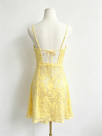Yellow Glitter Crisscross Tie Back Mini Dress