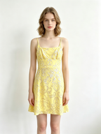 Yellow Glitter Crisscross Tie Back Mini Dress
