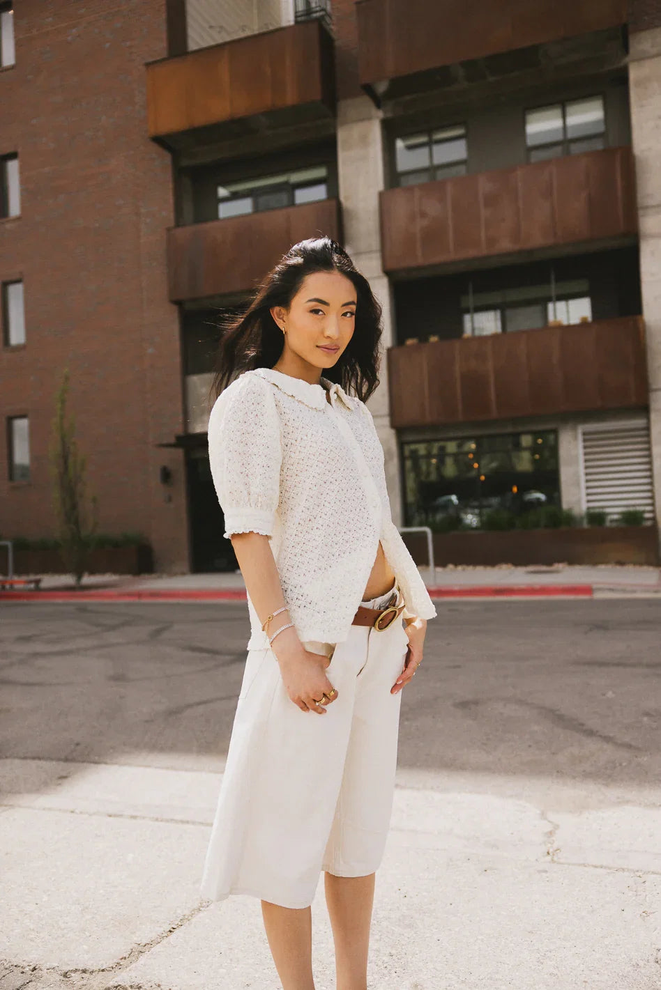 Lyla Collared Lace Top in Ivory FINAL SALE