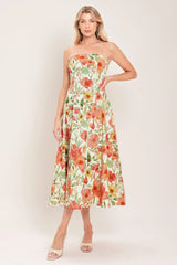 FLORAL DAYDREAM STRAPLESS MIDI DRESS