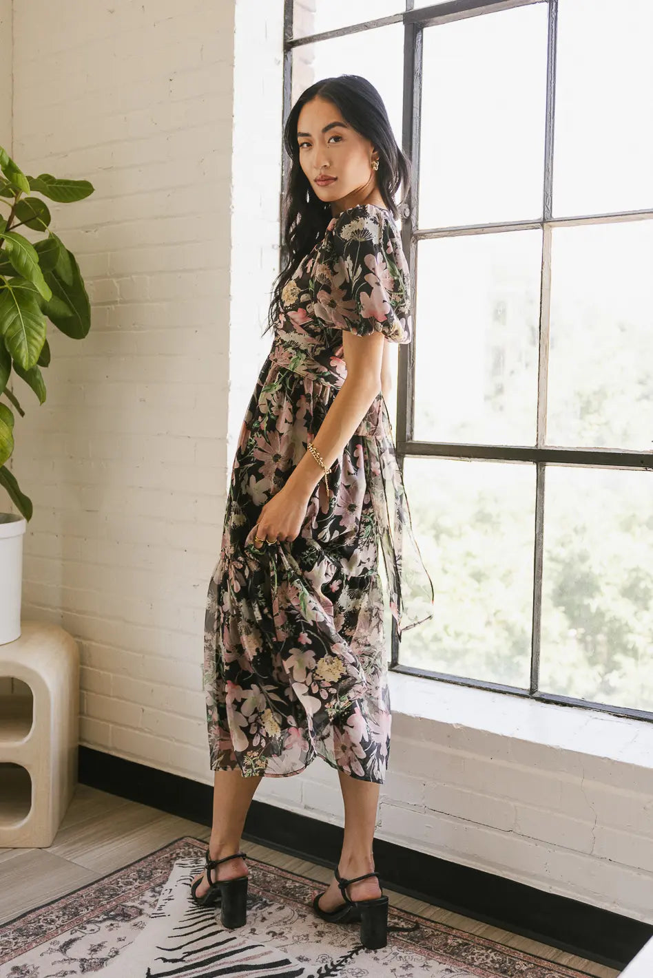 Angelique Floral Tie Dress in Black FINAL SALE