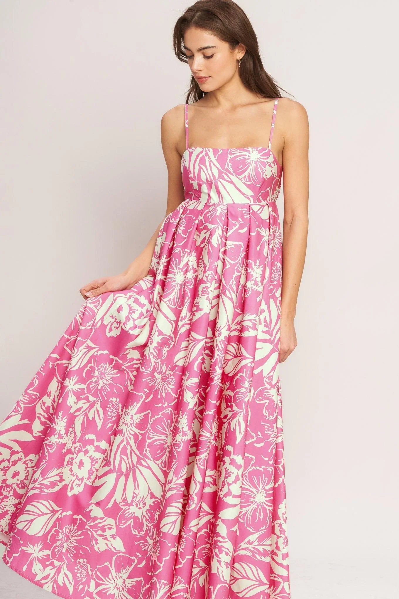SUMMER HEAT FLORAL PINK MAXI DRESS