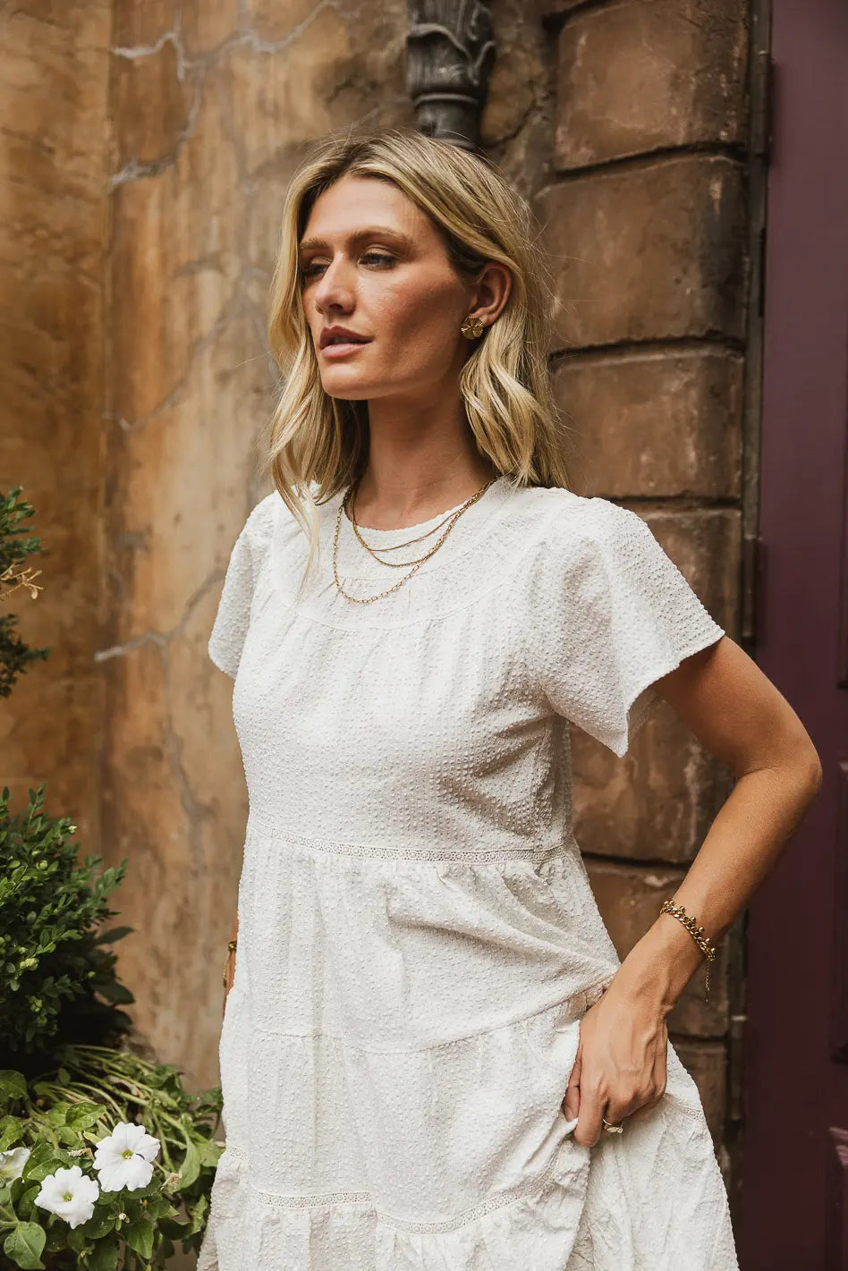 Neve Textured Midi Dress in Ivory FINAL SALE