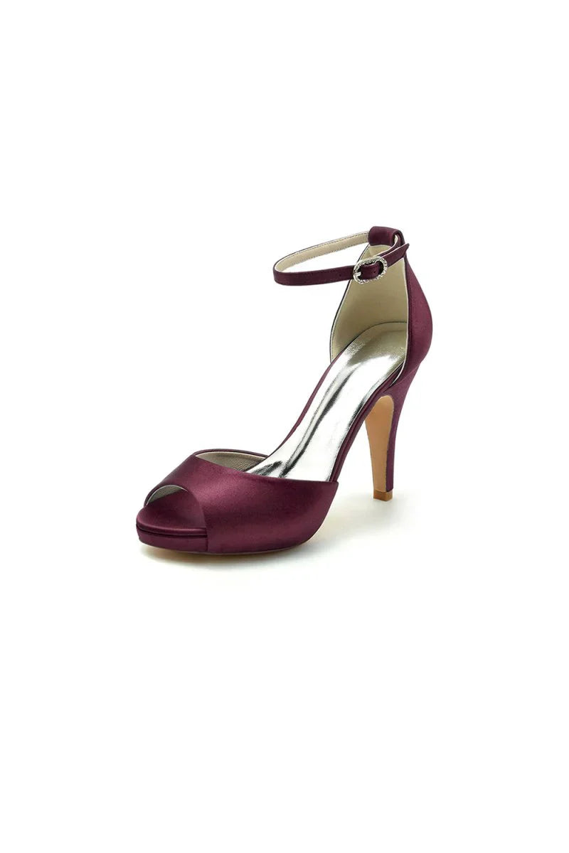 Silver Silk Heels with Metal Accent