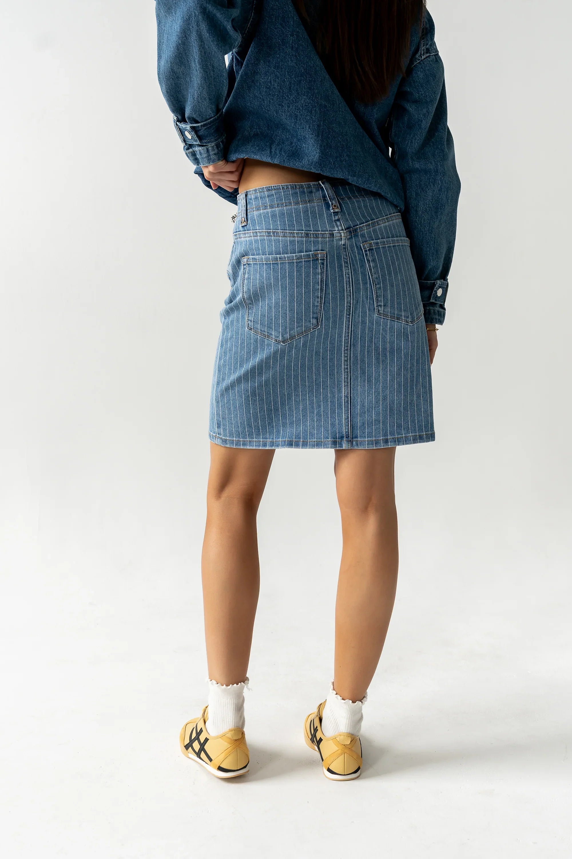 Parker Striped Denim Knee Length Skirt