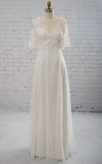 Sweetheart A line Chiffon Dress With Half sleeved Illusion Bodice