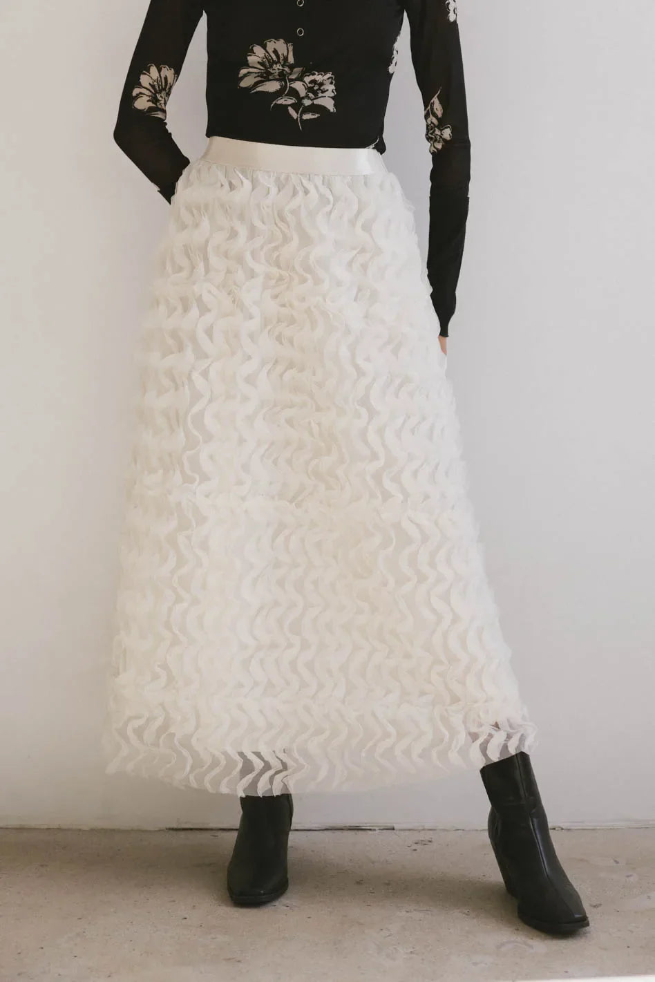Yani Ruffle Tulle Maxi Skirt in Cream FINAL SALE