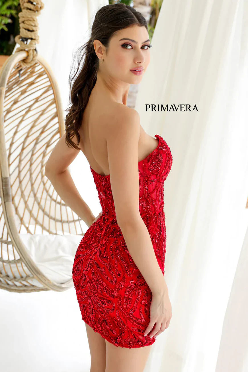 4222 Primavera Strapless Sequin Cocktail Dress with Illusion Bodice