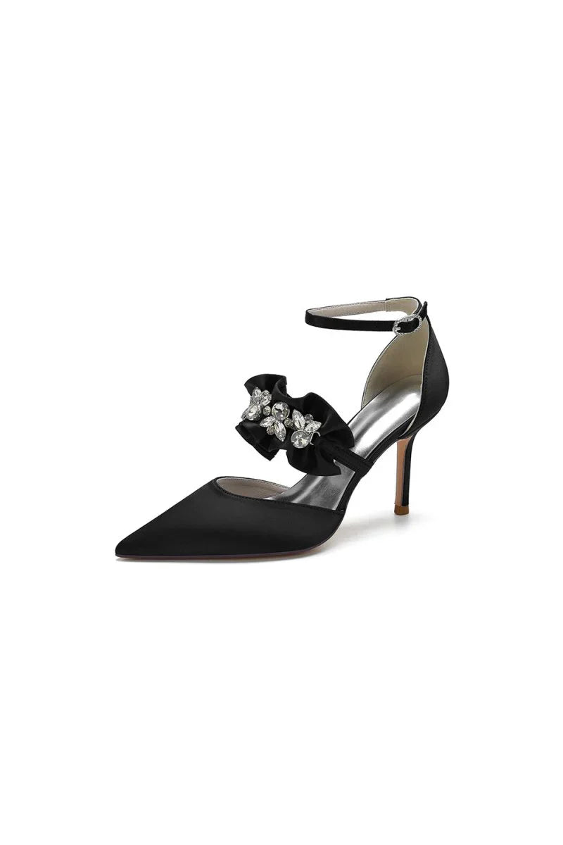Cocktail Pointed Toe Crystal Buckle Strap High Heels