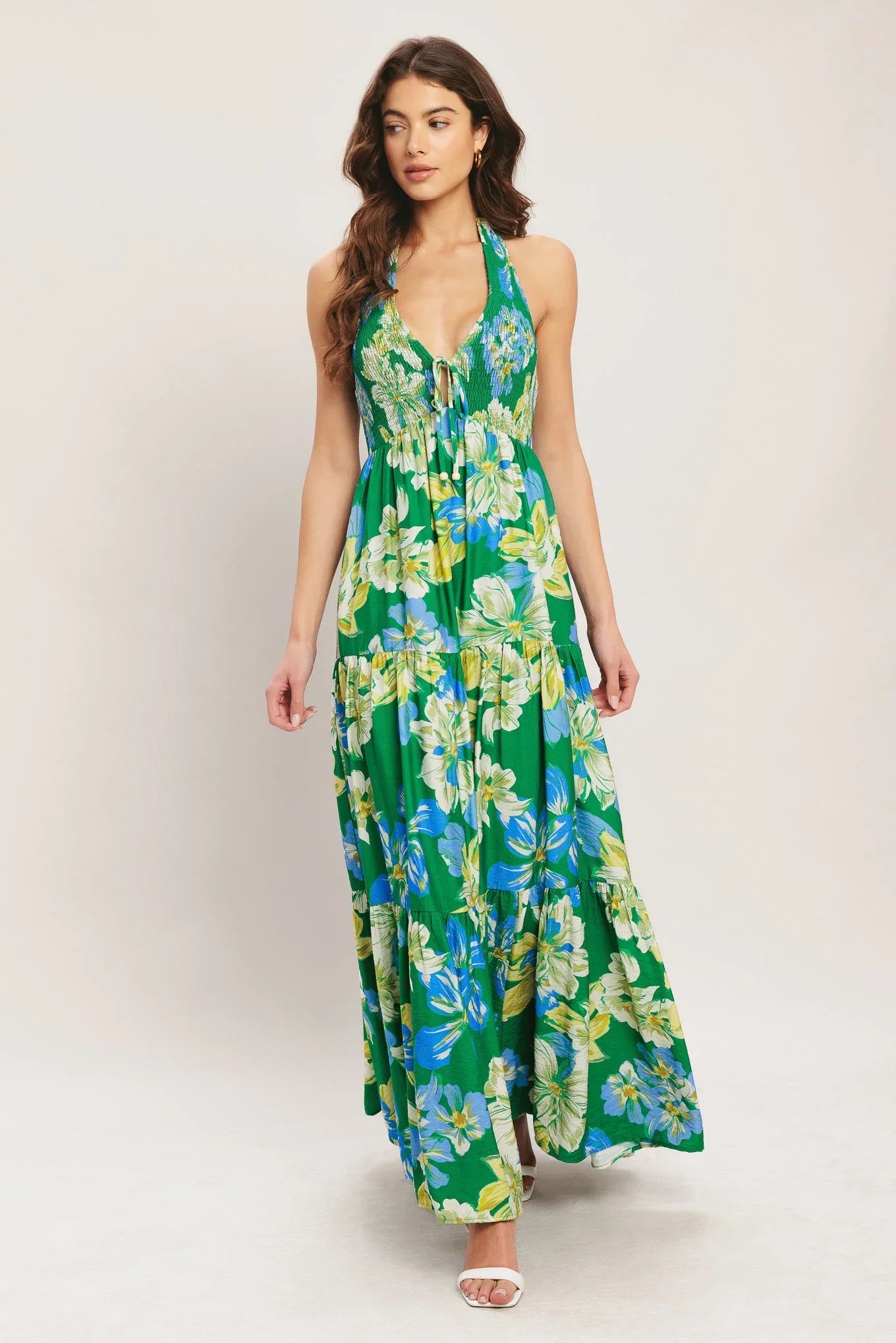 PALM SHORE BLOOM GREEN MAXI DRESS
