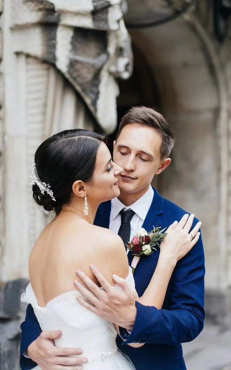 Off The Shoulder Tulle Ball Gown Sweep Train Dress