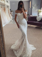 Mermaid Off The Shoulder Sleeveless Lace Wedding Dresses
