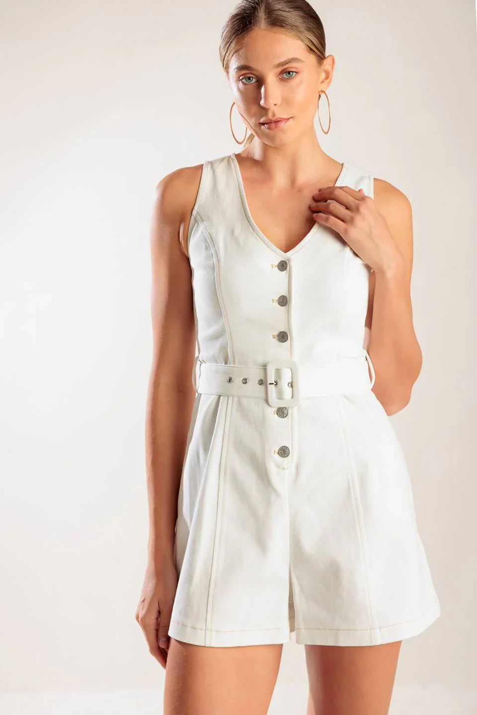 TAKE THE LEAD WHITE SLEEVELESS ROMPER