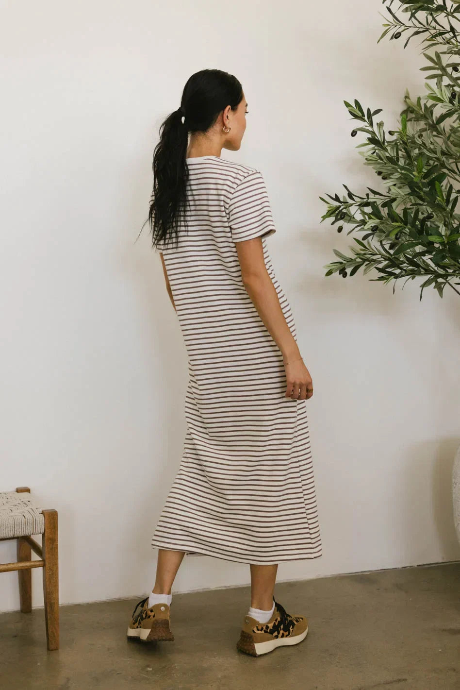 Hudson Striped T Shirt Dress in Cream FINAL SALE