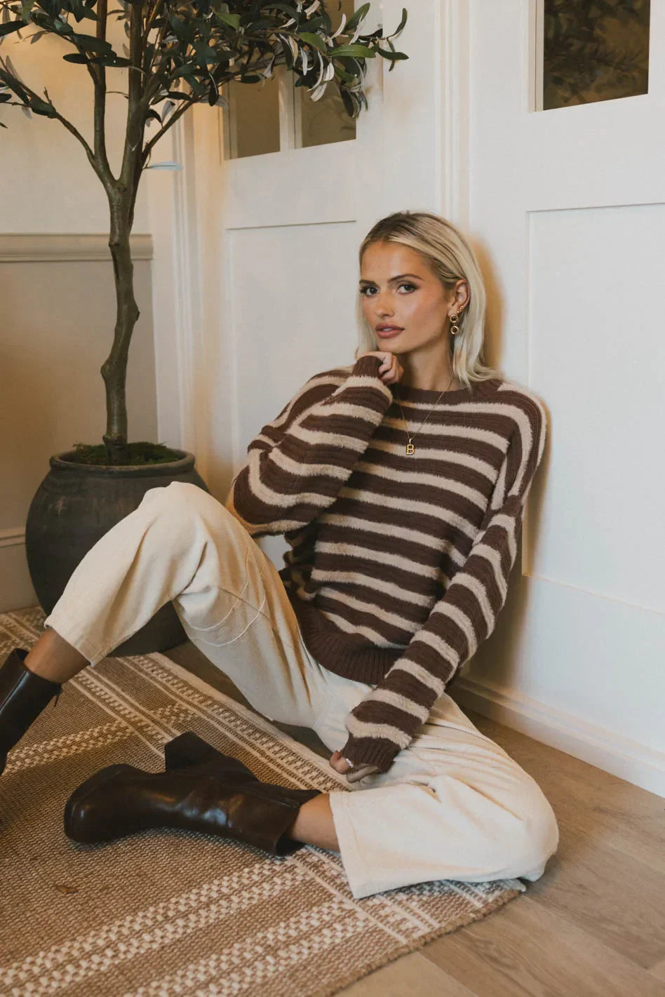 Azuline Striped Sweater in Brown FINAL SALE