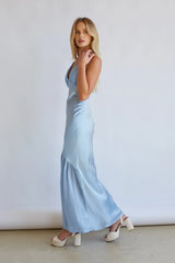 Lucinda Halter V Neck Open Back Satin Midi Dress