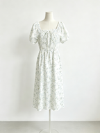 White Floral Puff Sleeve Midi Dress