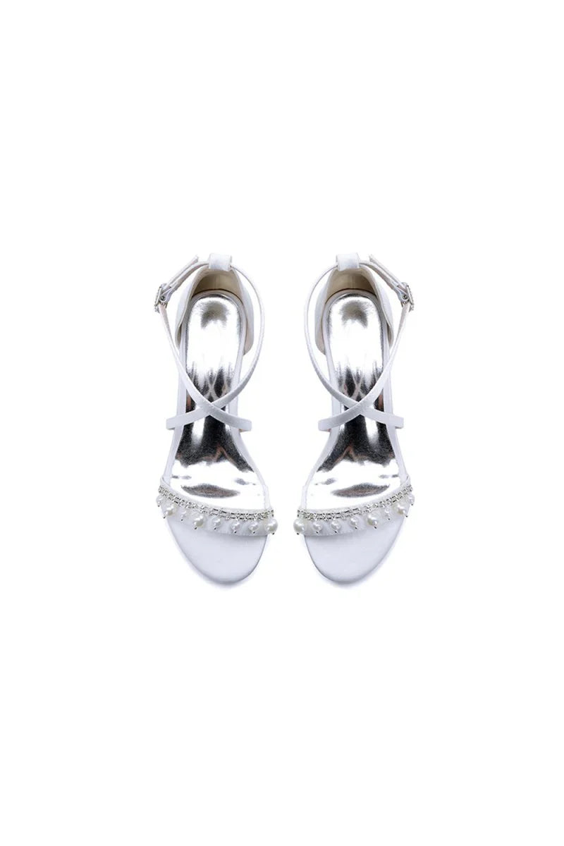Open Toe Pearl Hollow Out Chunky Heels