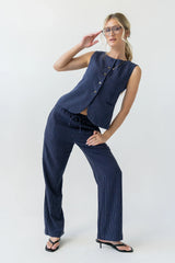 Vivienne Pinstripe Sleeveless Vest in Navy