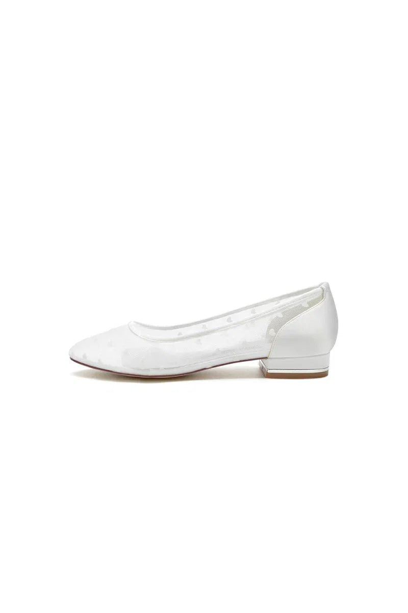 Simple Pointed Toe Mesh Slip on Low Heels