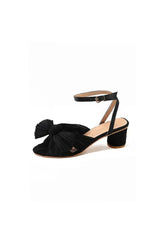Outdoor Satin Peep Toe Chunky Heel Shoes With Buckle Bowknot