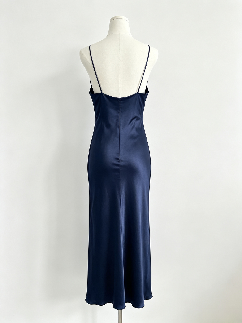Navy Satin Cowl Neck Midi Slip Dress