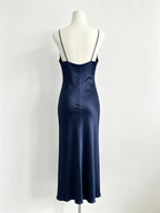 Navy Satin Cowl Neck Midi Slip Dress