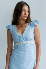 Jessica Lace Trim Maxi Dress in Blue
