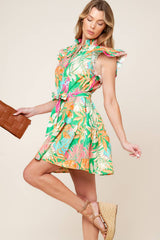 PORT OF CALL MINI DRESS GREEN MULTI